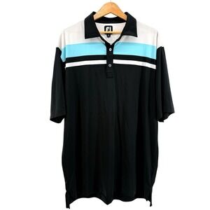 FootJoy Golf Polo Mens XL Pre-Owned Shirt Black White Aqua Striped Colorblock